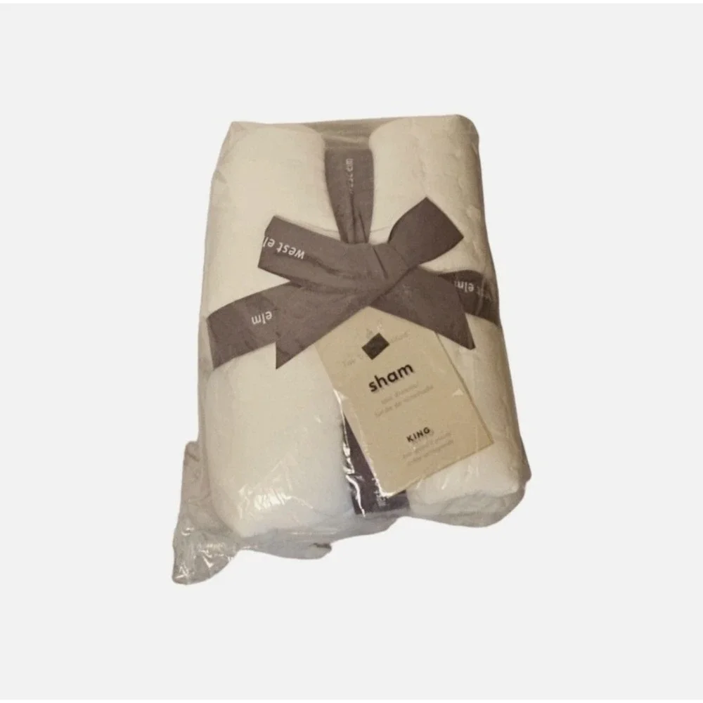 1 West Elm TENCEL‎ Variegated Channel Stitch Sham White King
